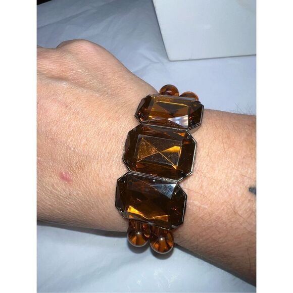 Double Row Faux amber Colored Bead Focal Bracelet - Picture 1 of 8